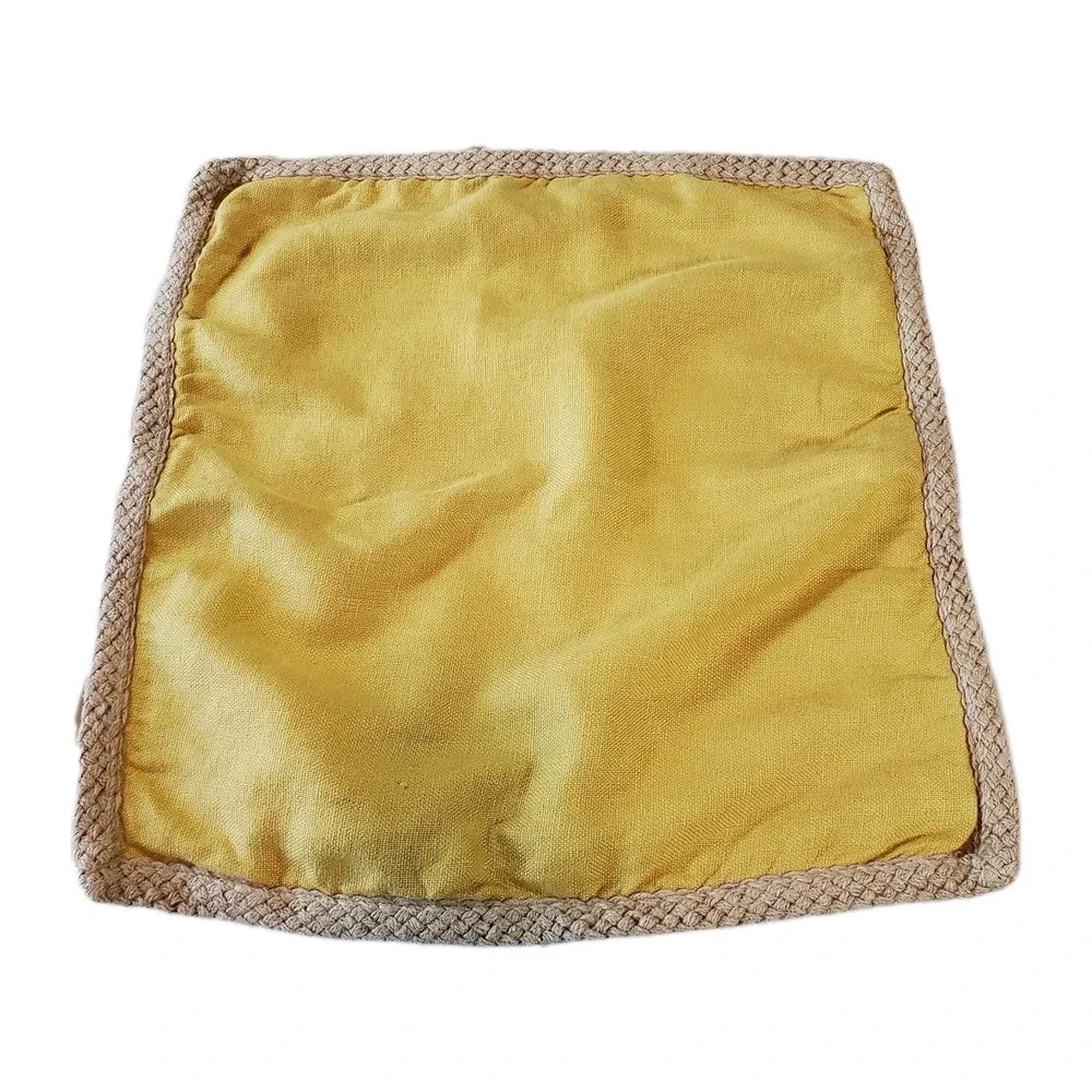 Potterybarn 100% Linen Throw Pillow Sham Mustard With Rope Trim 20x20‎ Zip